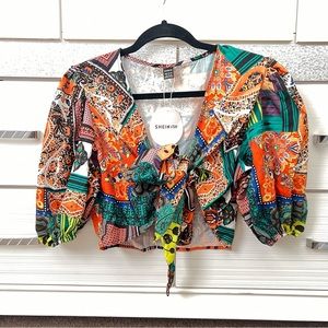 Knot Front Cropped Blouse